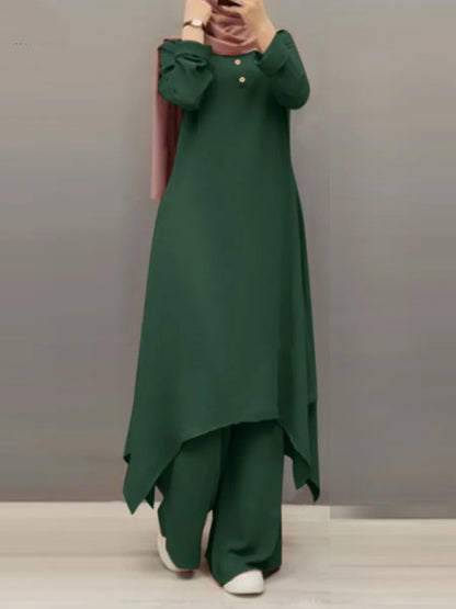 Eid muslimische Frauen Blusen Kleid weites Bein Hosen Set 2 Stück Musulman Ensemble Dubai lässig arabische Ramadan Kaftan 2024 Outfit Anzüge.