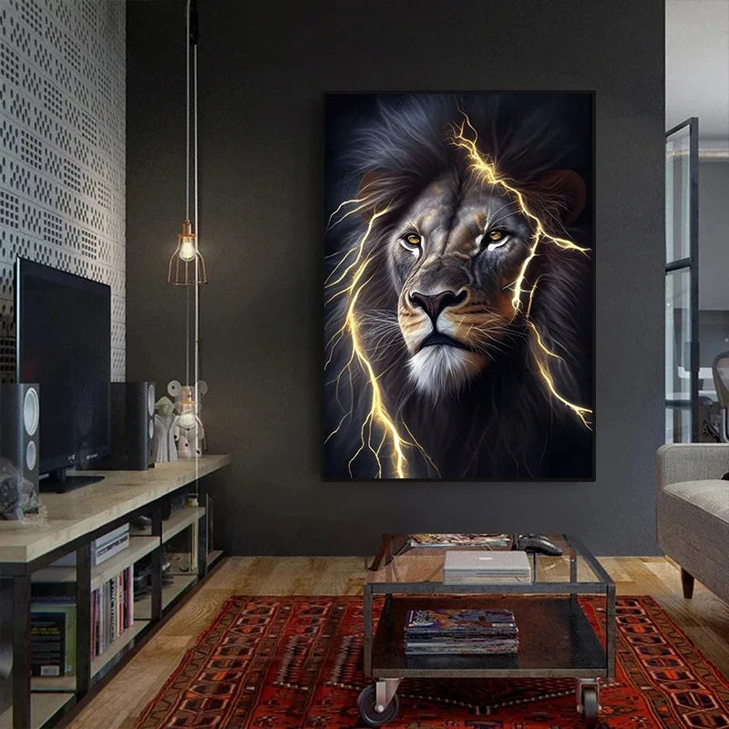 Black and Golden Light Lion Posters Modern Animal Canvas Painting Picture  Wall Art for Living Room Home Decoration No Frame.