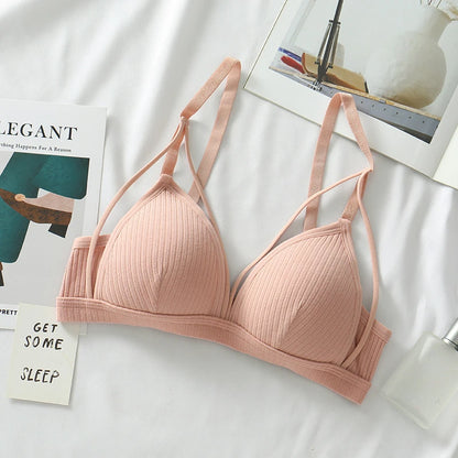 Sexy Women Bra Wire Free Brassiere Push Up Lingerie French Triangle Cup Bra Underwear Thread Top Female Intimates Bralette