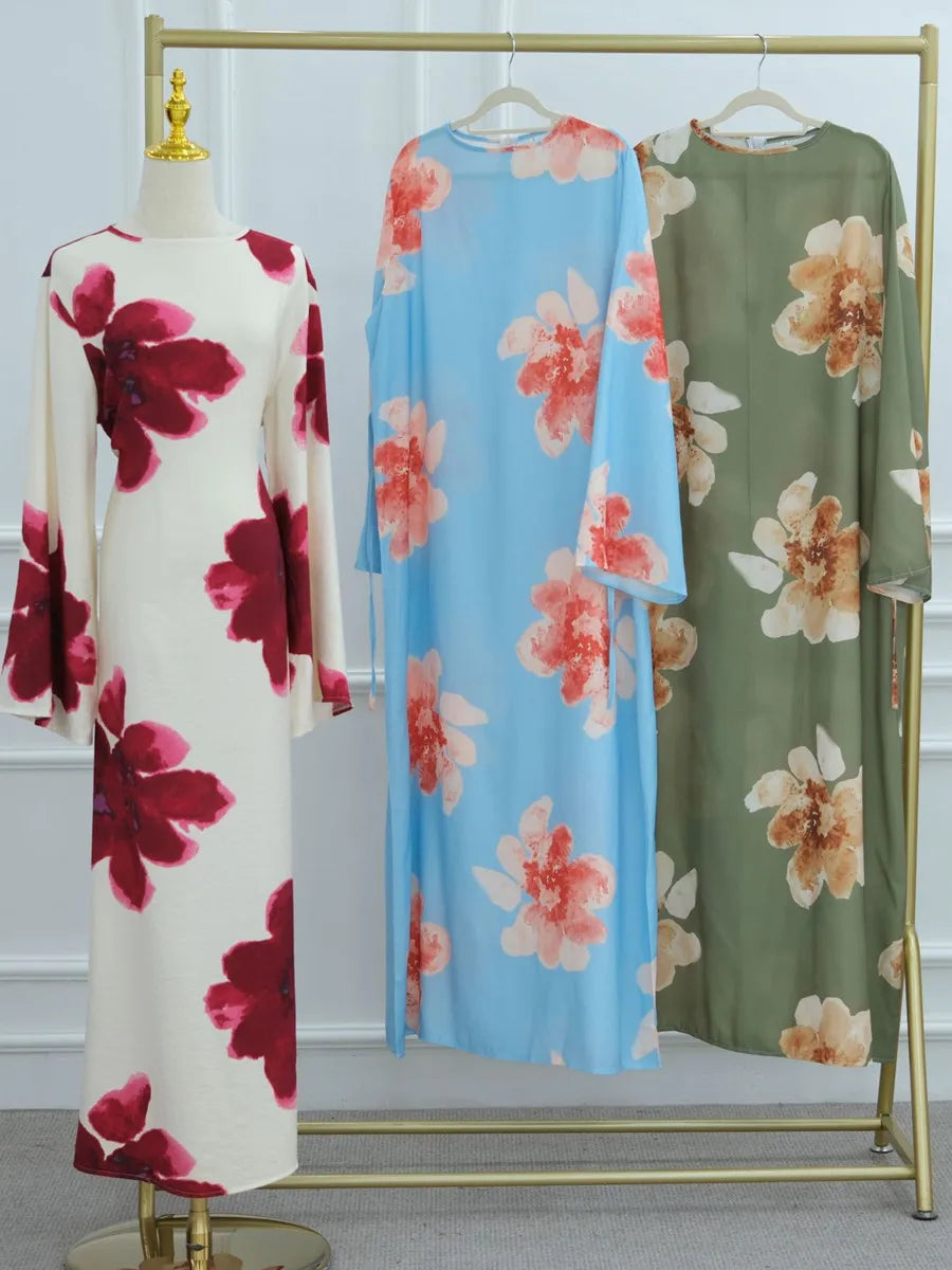 Women Arabic Eid Muslim Dubai Abaya Luxury Fashion Flower Print Maxi Dress Ramadan Robe Femme African Islam Clothing Kebaya.