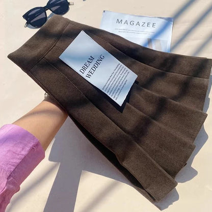 Faux Wool Pleated Skirts for Women Y2K Autumn Winter High Waist Preppy Woolen Jk Dance Skirt Korean Streetwear Female Mini Skirt.