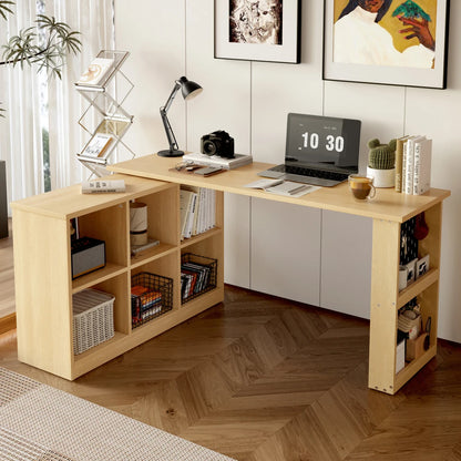 140 x 104 x 75 cm, multifunktionaler Büroschreibtisch, sechsfacher Aufbewahrungsschrank + Regal, super langlebig, austauschbare Form, natürlich