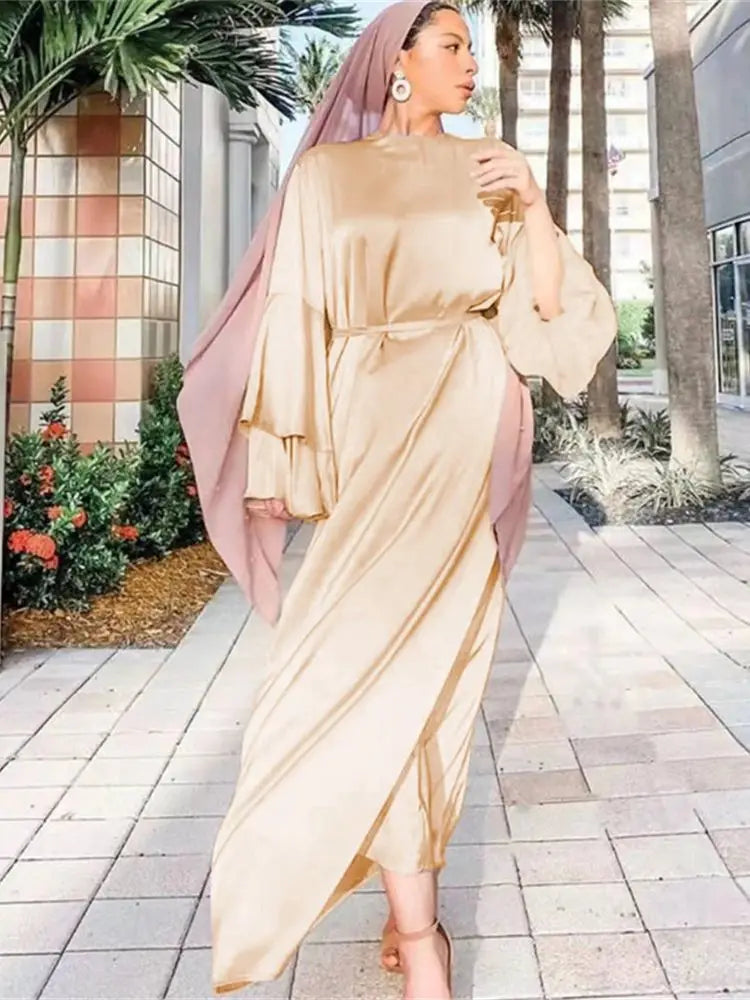Eid Kebaya African Dresses For Women Muslim Kaftan Satin Shiny Batwing Abaya Dubai Luxury Caftan Marocain Robe Femme Musulmane.