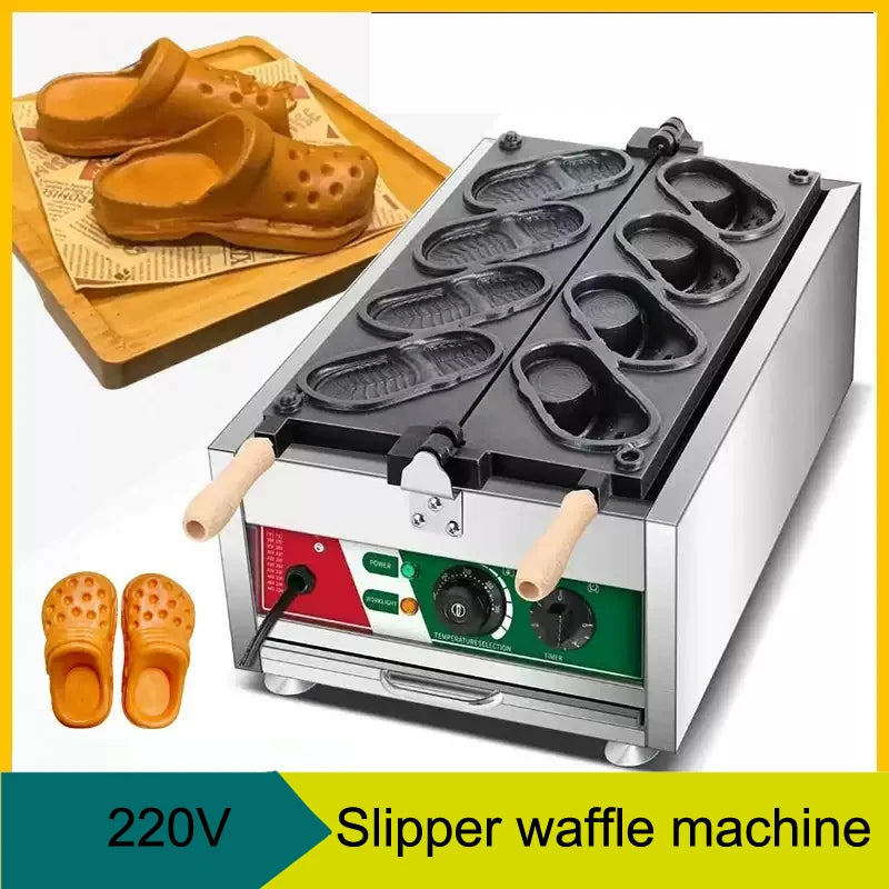 Commercial Slipper Shape Waffle Maker Machine 4 or 6 Holes Non-stick Waffle Iron Kitchen Snack Equipment.