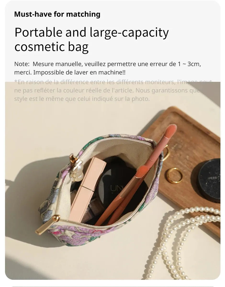 Women's Makeup Bag Small Vintage Purple Flower Large Capacity Cosmetic Lipstick Storage Bag Portable Coin Purse Commuter Clutch.