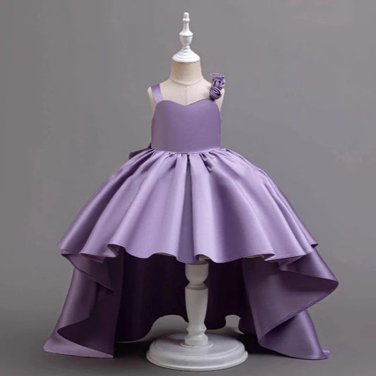 2025 Neues Mädchen-Partykleid mit lila Schwanz, Smoking für 2–6 Jahre alte Mädchen, Festival-Performance-Abendkleid, Huatong-Hochzeitskleid