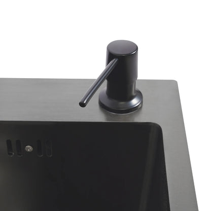 Schwarzes Küchenspülbecken-Set, Spüle aus Edelstahl 30 mit großem Fassungsvermögen und drehbarem Wasserhahn, Keramik-Ventilkern, geruchsfestes Spülbecken