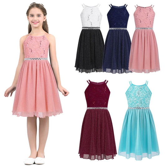 Iiniim Teen Mädchen Ärmellose Pailletten Floral Spitze Glänzenden Kleid Vestido de festa für Hochzeit Formale Geburtstag Party Sommer Kleider