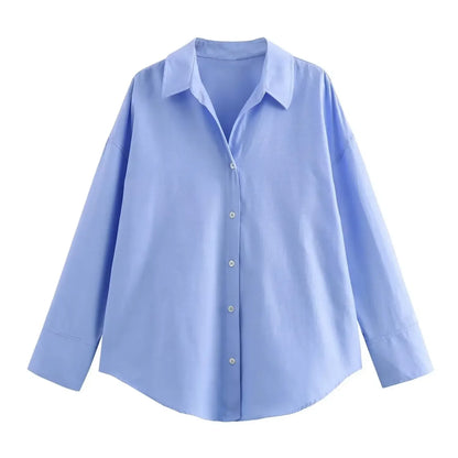 Women Fashion Spring Cotton Oxford Long Sleeve Single-breasted Lapel Blouse Street Clothing Shirt Chic Ladies Tops Mujer