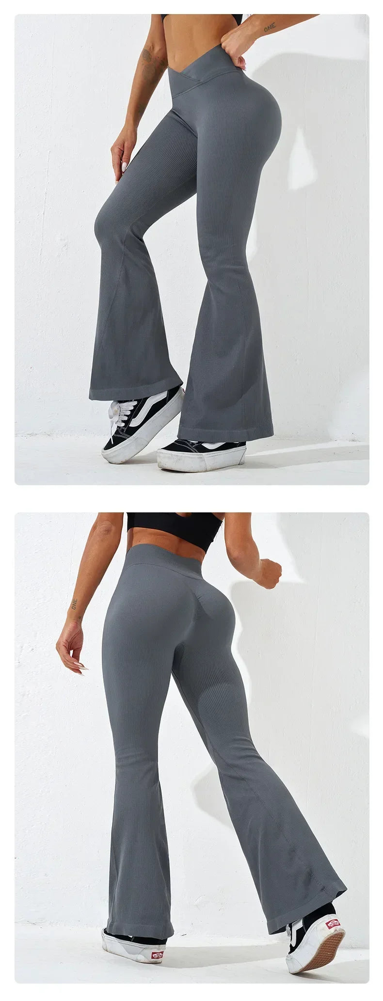 Sexy Slim Flared Pants Cross Waist Legging Women Seamless Gym Running Cycling Knit Yoga Stretch Butt Lift High Waist Pants.