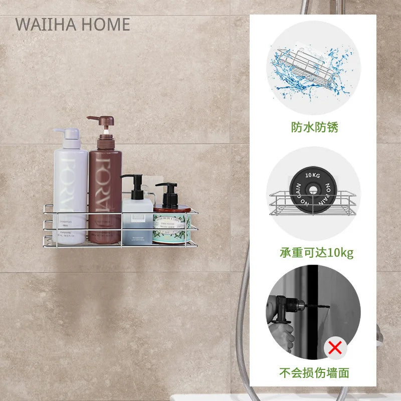 Edelstahl Wand Lagerung Regal Rack Schlag Kostenloser Dusche Shampoo Lagerung Rack Halter mit Aufkleber Badezimmer Lagerung Caddy