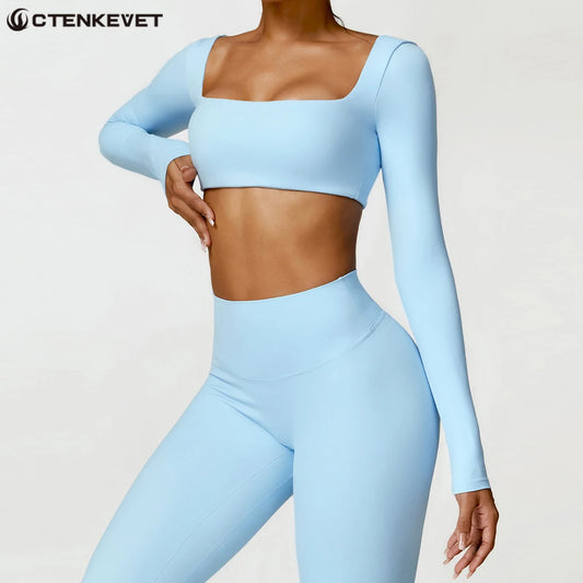 Sports Long sleeved Women Outdoor Running Gym Fitness Wear T-shirt Long sleeved Yoga Shirt Gym Push Up Workout Single Piece Top.
