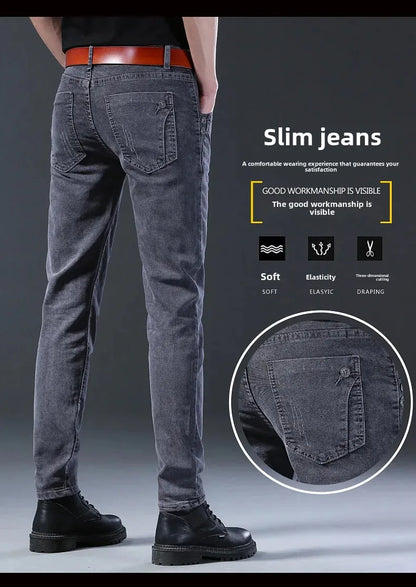 Frühling Herbst Xintang Denim Jeans Herren Slim Fit Casual Trendy Modische Alltagskleidung Blau Gerade Bein Hosen Elastische Taille