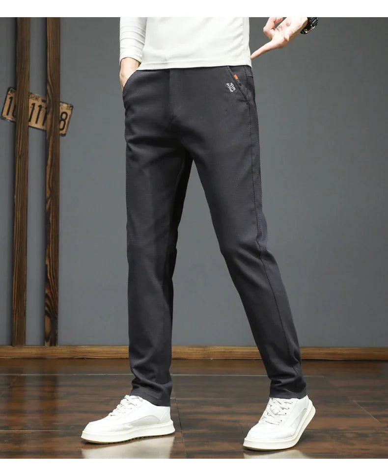 Autumn Winter New Men's Casual Pants Korean Fashion Stretch Straight Slim Fit Trousers High Quality Sweatpants Solid Color Male.