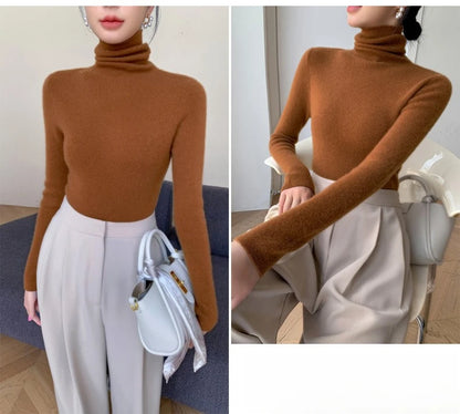 2025 herbst Winter Rollkragen Warme Jumper Lässig Feste Dünne Strickjacke Frauen Langarm Gestrickte Pullover Einfache Basis Schicht Top