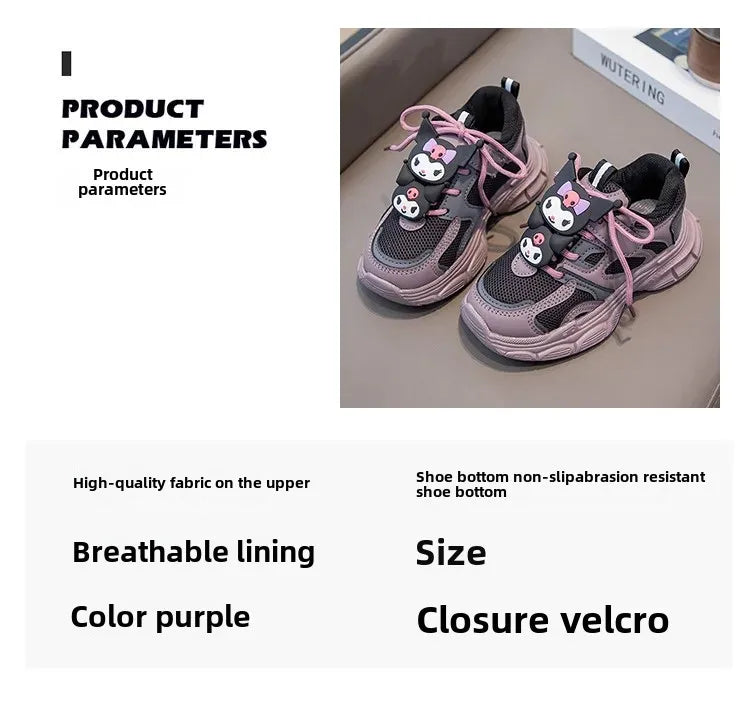 Kuromi Girl Shoe Spring Autumn Sanrios New Anime Figure Mesh Cloth Kawaii Cartoon Child Resistant To Dirt Sneakers Breathable.