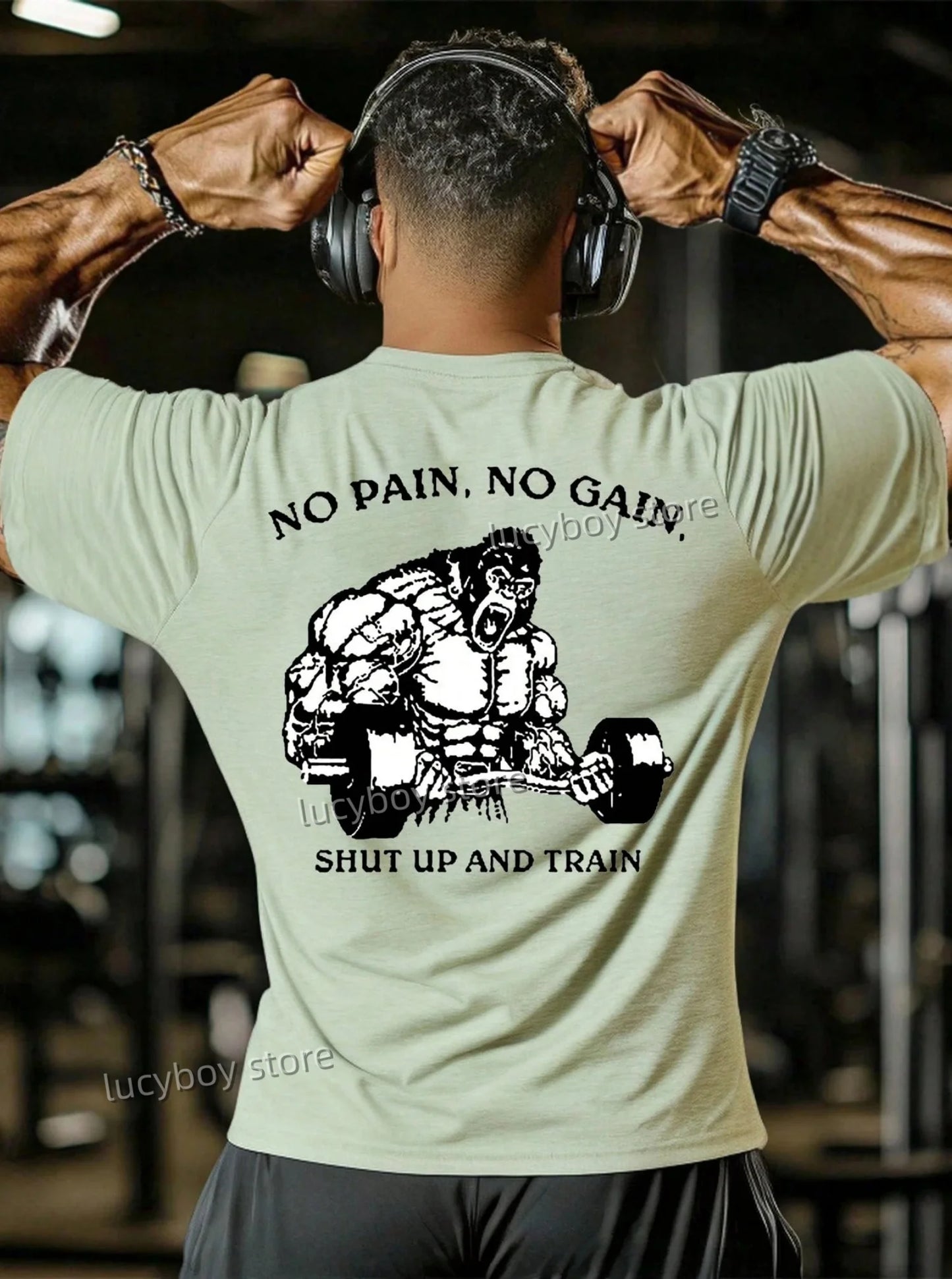 NO PAIN NO GAIN Mens Gym Muscle Training T Shirt  Sports Jogging Short Sleeve Tees Quick Drying Running  Men Oversized Clothing.