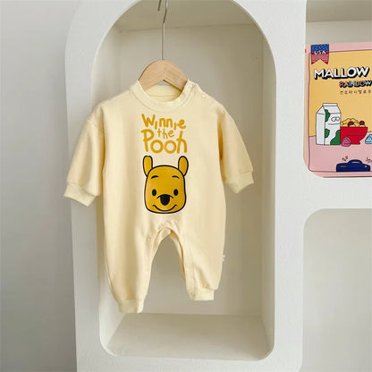 Gelbe Kollektion Frühling Herbst Baby Mädchen Junge Rundkragen Lange Ärmel Cartoon Bär Body/Strampler Neugeborenen Overall K31266