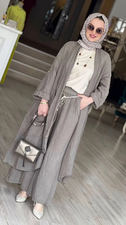 Eid muslimische Frauen Bluse zweiteiliges Set Abaya langes Hemd weites Bein Hose Anzüge Ramadan Arabisch Dubai bescheidene Musulman Ensembles