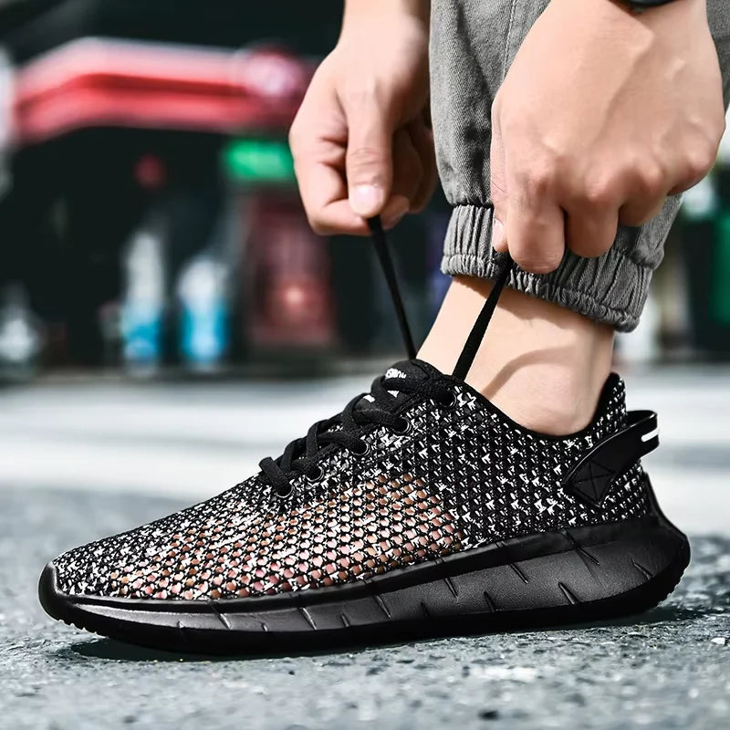 Summer Mesh Men Casual Shoes Comfortable Mens Walking Sneakers Breathable Hollow Man Running Shoes Lightweight Sport Shoes.
