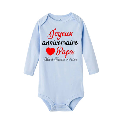 Alles Gute zum Geburtstag für Sie, Papa, Mutter, wir lieben dich, Baby-Body, Musterdruck, Overall, langärmelig, Strampler, Urlaub, Party, Babykleidung.