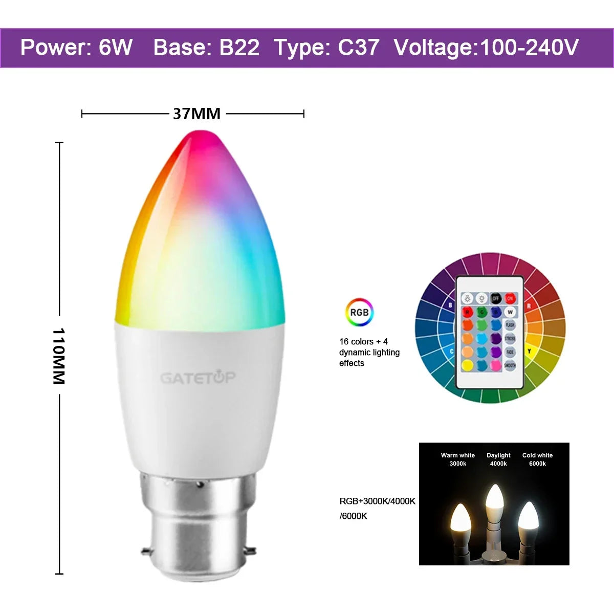 Smart RGBW LED Bulbs and Tubes Spotlight E27 GU10 E14 B22 with Infrared Remote Control for Family Party Decoration