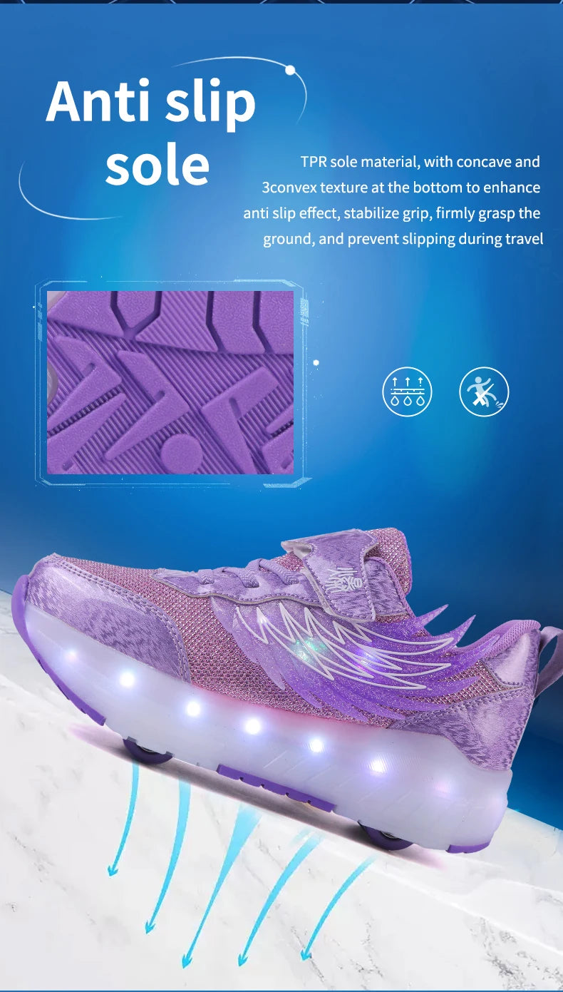 Boys Girls Roller Shoes LED Light Up USB Charging Children Roller Skate Casual Skateboarding Shoes Sports Shoes Kids Sneakers.