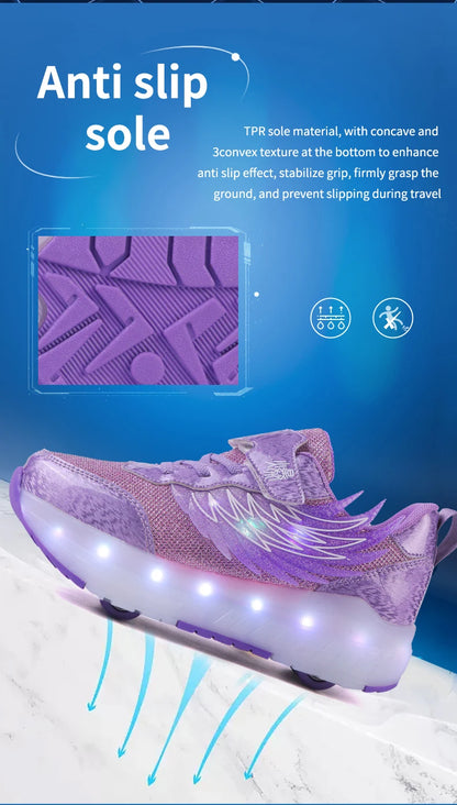 Boys Girls Roller Shoes LED Light Up USB Charging Children Roller Skate Casual Skateboarding Shoes Sports Shoes Kids Sneakers.