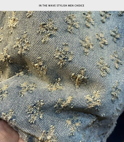 Retro American Casual Vintage Worn Short Jeans Men Straight Loose High Street Five-Point Pants Summer 2025 Distressed Denim.