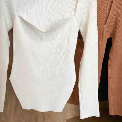 Quadrat Kragen Langarm Frau Pullover Gestrickte Pullover Frauen Frühling Herbst Pullover Winter Tops Für Frauen Schwarz Weiß Jumper