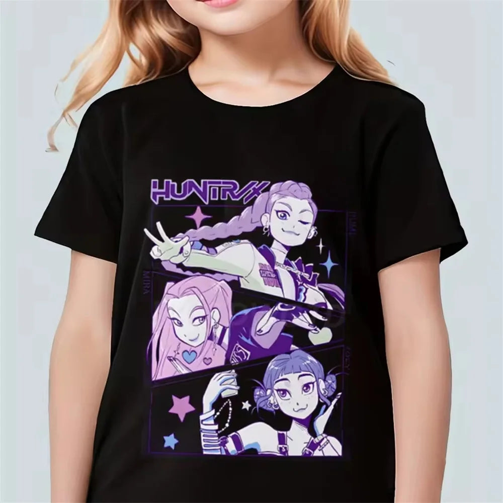 Fashion Casual Kids T-shirt KPop Demon Hunters  Cotton Tshirt Clothes Cool Girls Tee Top Funny Gift for Fans.