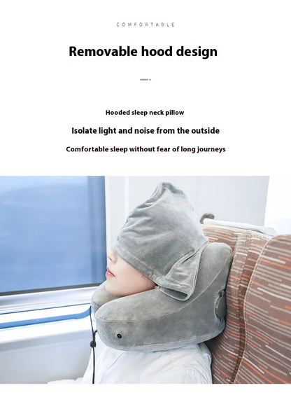 Outdoor U Shaped Memory Foam Neck Pillow Adjustable Portable Multifunctional Airplane Sleeping Support Massage Protection Pillow.