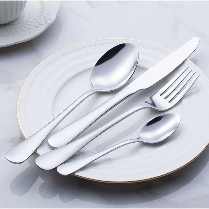 24pcs Golden Tableware Set Light Luxury Stainless Steel Cutlery Fork Knife Spoon Dinnerware Set Minimalist Decor with Gift Box