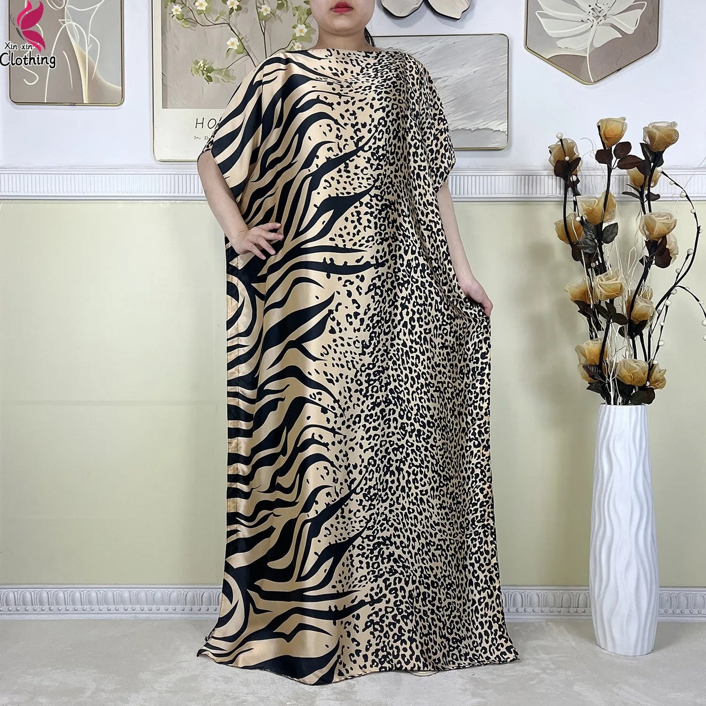 2025 New Beach Party Dress Soft Silk Fabric Loose Short Sleeve Dubai Women Vacation Dress African Abaya Islam Lady Casual Dress.