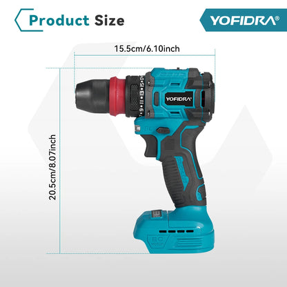 YOFIDRA 2-in-1 bürstenloser Elektroschrauber Handheld Sechskantbohrer Schraubendreher Home Power Tool Set für Makita Akku Pin