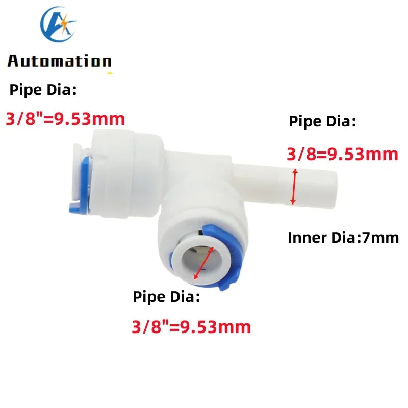 5Pcs RO Water Plastic Pipe Fitting Tee T-type 1/4" 3/8" Hose OD To 1/4" 3/8" Hardplug Reverse Osmosis System Quick Connector