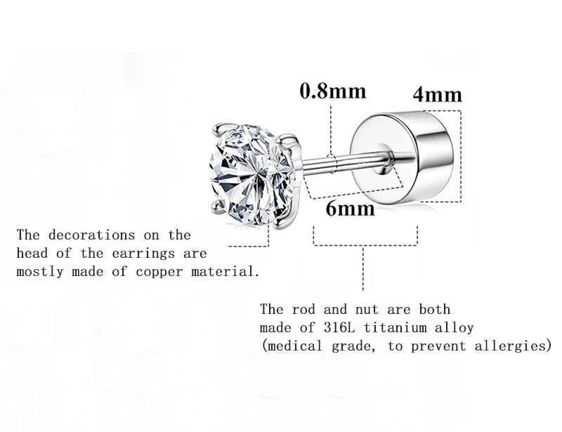 New Trendy Shiny Rose Red Color Zircon 316L Stainless Steel Ear Bone Nail Y2K Gothic Love Heart Small Earrings for Women Jewelry.