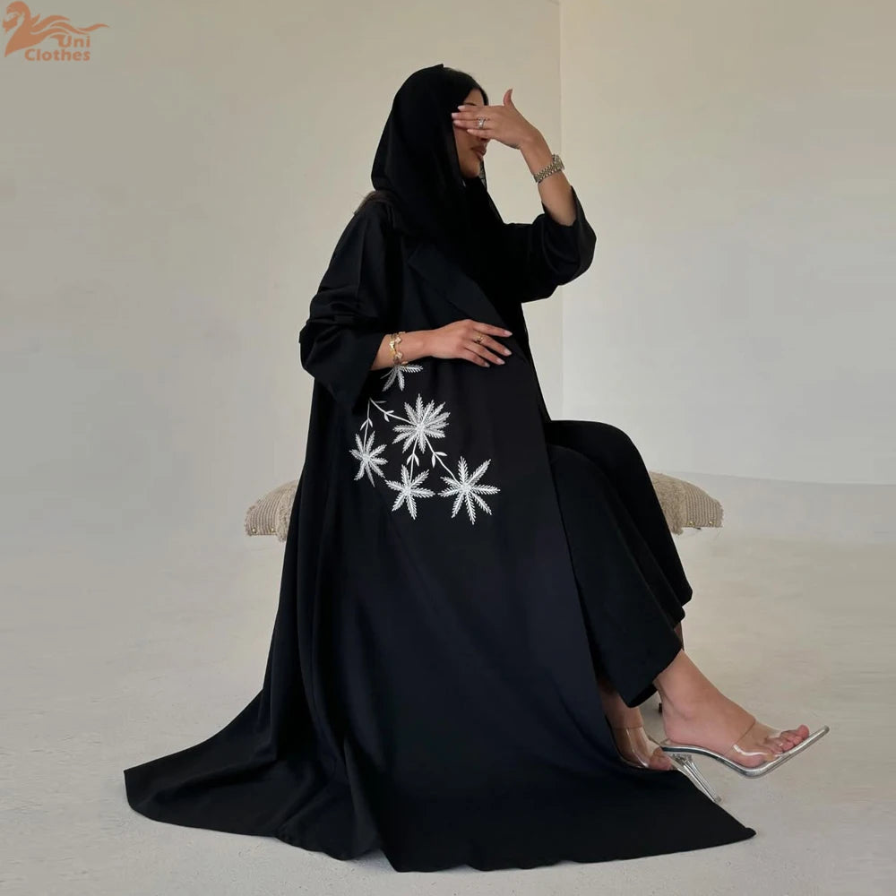Ramadan Eid Black Open Muslim Dress Kimono Abaya Damen Dubai Luxury Islam Women Clothing Kebaya Kaftan Robe Femme Musulman Gown.