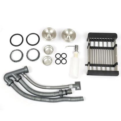 Black King Edelstahl Doppelschüssel Küchenspüle Inset Korb Abtropffläche Seifenspender