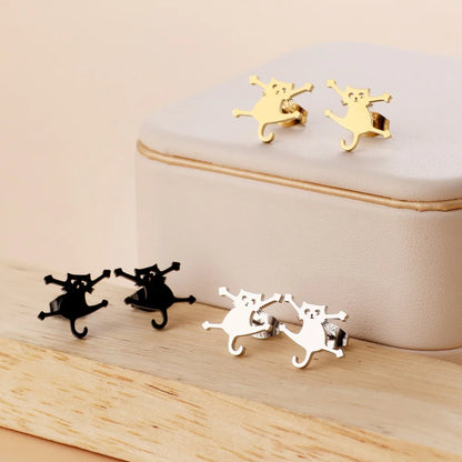 Stainless Steel Halloween Ghost Cat Stud Earrings For Women Girls Gold Color Waterproof Fashion Ear Party Jewelry Gift Wholesale.