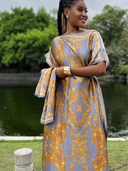 New Malaysian Muslim Print Dress Women Loose Arabic Long Maxi Dress Summer Sunscreen Cool Abaya Beach Hijab Dress Plus Size.