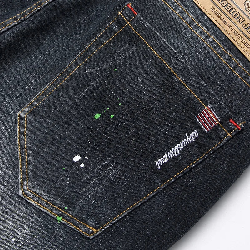 Mode Neue Slim Stretch Zerrissene Jeans männer Streetwear Farbe Flecken Denim Hosen Hip Hop Punk Persönlichkeit Loch Männliche Hosen.