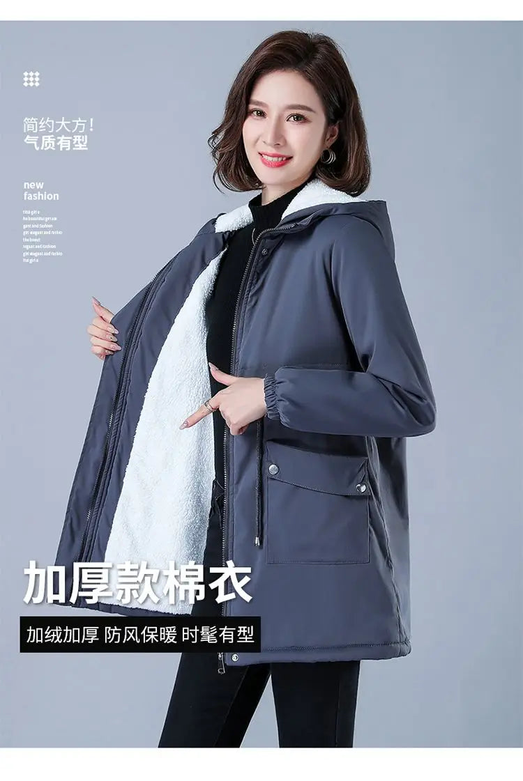 Fleece-gefütterte Kapuze, Daunenjacke, Wintermantel für Damen, warme, mit Kordelzug gepolsterte Parkas, mittellanger Mantel, Streetwear, gepolsterte Kleidung.