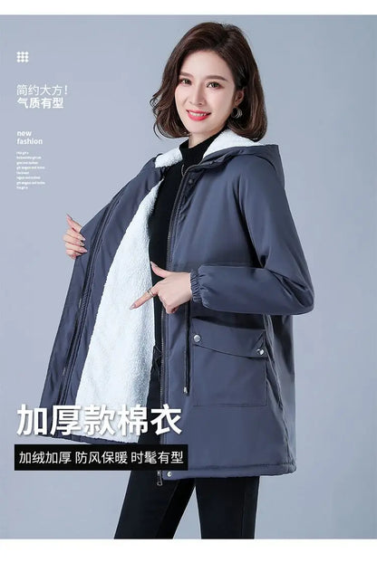 Fleece-gefütterte Kapuze, Daunenjacke, Wintermantel für Damen, warme, mit Kordelzug gepolsterte Parkas, mittellanger Mantel, Streetwear, gepolsterte Kleidung.