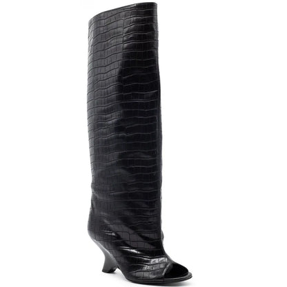 2025 New Peep Toe Long Boots Summer Thick High Heels Women's Knee Boots Large Size Shoes Ladies Slip-on Strange Heels Cool Boots.