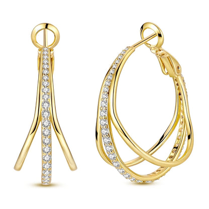 925 Sterling Silver Gold Color Circular Hoop Earrings Golden Earring Fit Original Charms Diy Fine Jewelry For Fashion Women