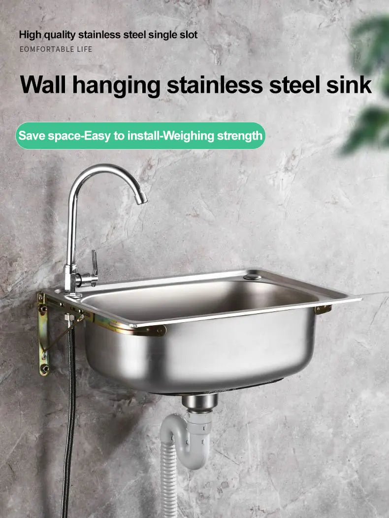 Verdickter Einzelschlitz aus Edelstahl 304 mit Halterung zum Aufhängen an der Wand, Waschbecken, Balkonbecken, Küchenwaschbecken, Waschbecken