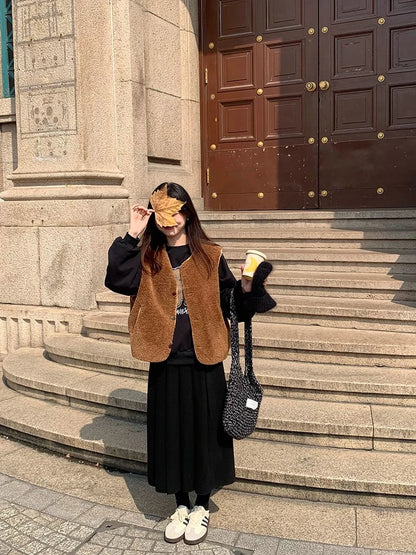 Thick Hepburn Style Woolen Pleated Skirt High Waist Slimming Casual Half Skirt Women Autumn Winter Unique Long Skirt