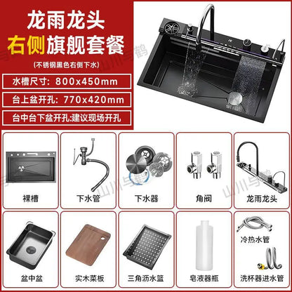 Waterfall kitchen sink nano thickened digital display honeycomb household single slot