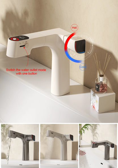 VGX Purified Bathroom Faucets Pull Out Water Filter Tap White Basin Mixer Sink Faucet Gourmet LED Display Brass Tapware Crane